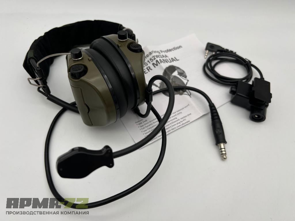 Стрелковые тактические активные наушники ARMY GREEN HQ292