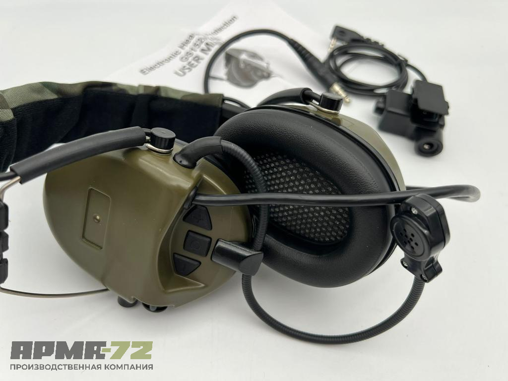 Стрелковые тактические активные наушники ARMY GREEN HQ292